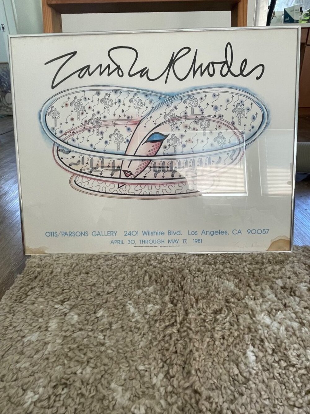 Vintage Signed Zandra Rhodes 1981 Otis Parsons Gallery Signed Art Poster In Fram